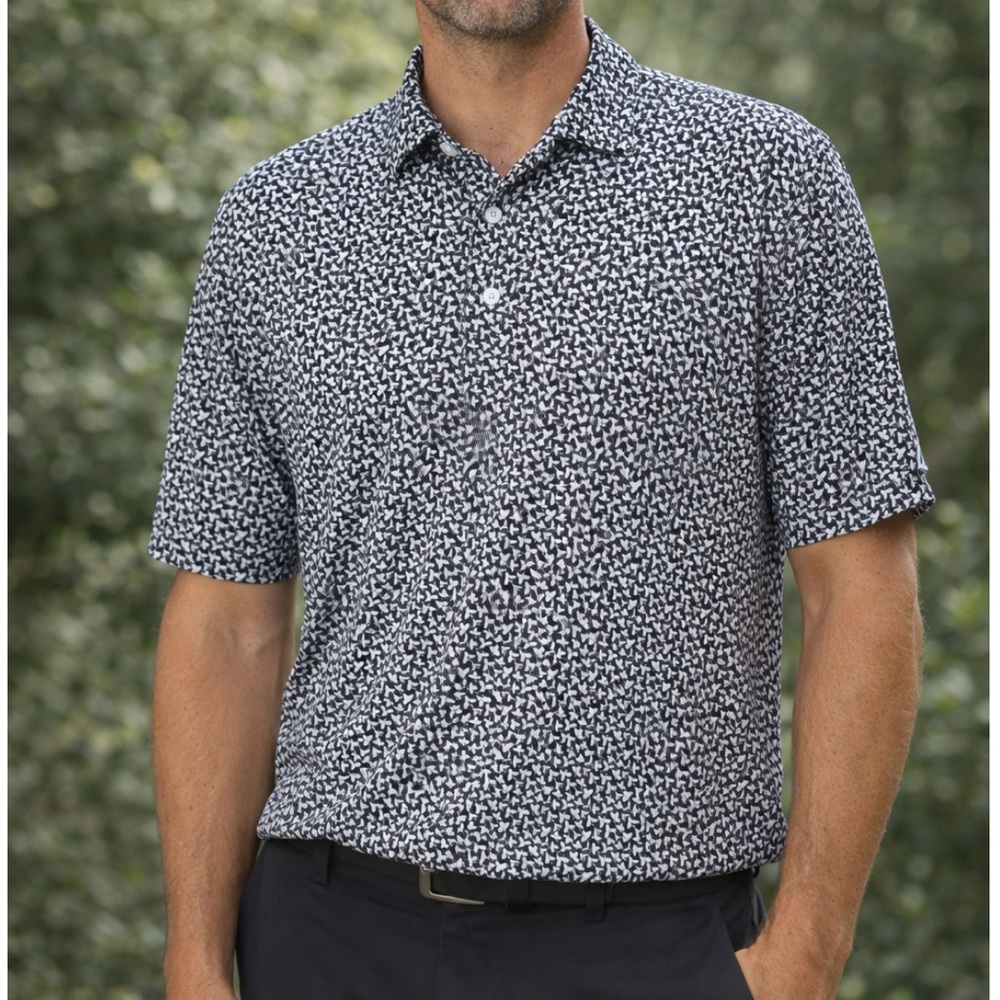 Footjoy Men's Black and White Foral Performance Golf Polo Shirt